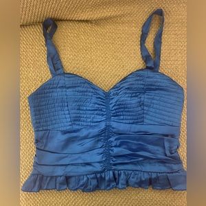 Royal Blue Satin Ruched Pleated Top M